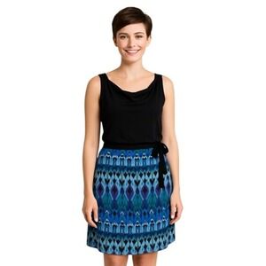 NorthStyle Womens Size 6 Sleeveless Dress Black‎ Top Blue Patterned Skirt
